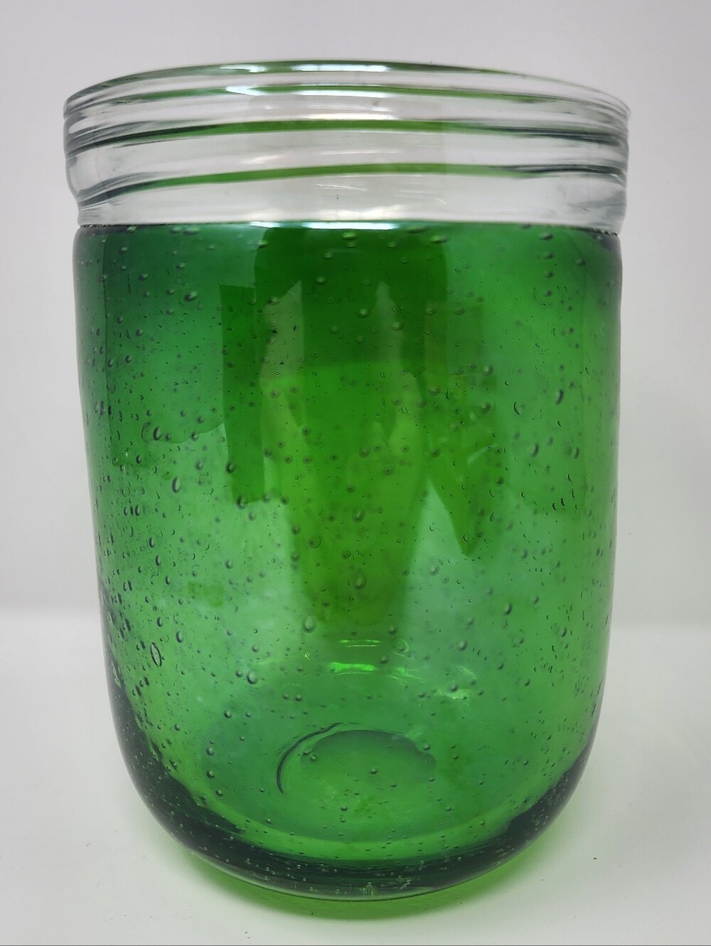 Handblown Green Mason Jar Shaped Art Glass Vase - Picture 4 of 8